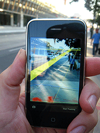 mobile phone showing an example of an augmented reality map on screen