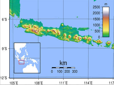 relief map of Java, Indonesia