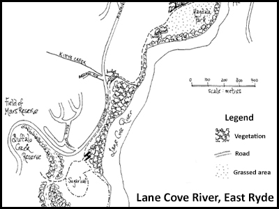 Sketch map of Lane Cove River, East Ryde