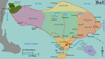 small scale map of Bali, Indonesia