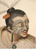 Sketch of a Maori Chief displaying his moko.
