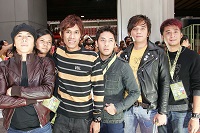 Peterpan, Indonesian Band posing for photo in front of a crowd of fans.