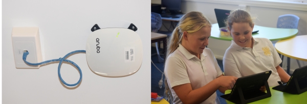New Aruba Wireless access point and connected students at Croppa Creek PS