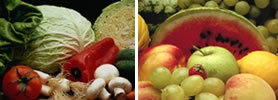 A variety of different coloured fruits and vegetables.