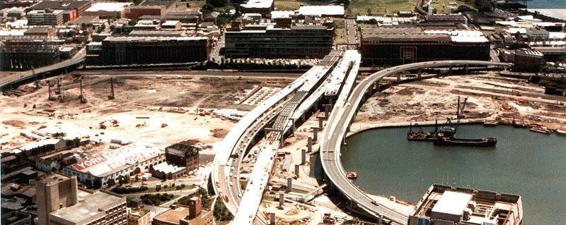 Aerial view of Pyrmont and Darling Harbour, early 1980s