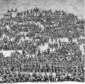 Anzac troops photographed at the Great Pyramid
