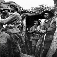 Australian soldiers in a captured Turkish trench