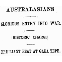 headlines reporting the Gallipoli landing