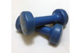 Two blue dumbbells one lying across the other.