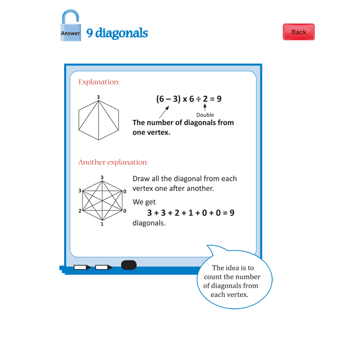 How many diagonals are there in a hexagon? Answer - 9 diagonals