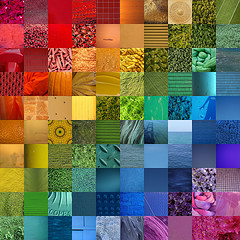A composite image made from 100 small images from different Flickr users. Imgaes reflect the colours of the rainbow