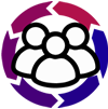 Collaboratus icon - process arrows circling a group of three people