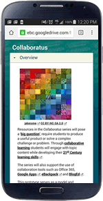 Image of a mobile phone displaying a Collaboratus window in its browser