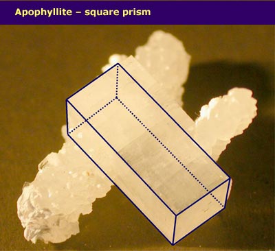 a pale crystal with a square prism shape highlighted
