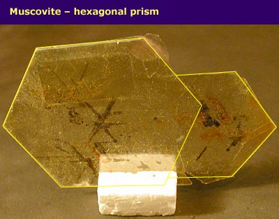 thin slice of crystal with hexagonal prism shape highlighted