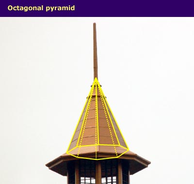 a tower roof with straight sides, with octagonal pyrmaid shape highlighted