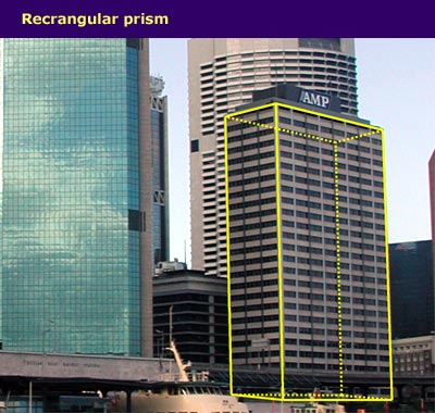 buildings in the city, with rectangular prism shape highlighted