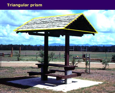 picnic shelter with triangular prism shape of roof highlighted