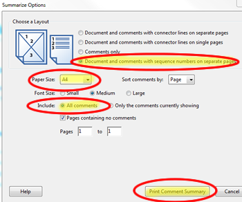 instructions for printing a PDF document with comments