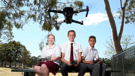 Students in the Drone VET class from Northmead Creative & Performing Arts High School practise their drone flying