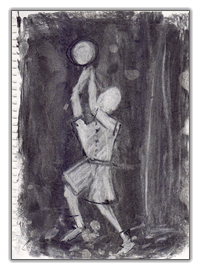 drawing of a boy in shorts playing ball