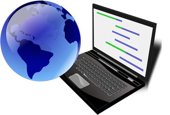laptop with globe of the world representing online contacts