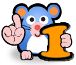 Computer mouse cartoon character with number 1 and holding  up one finger to signify activity 1