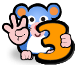 Computer mouse cartoon character with number 3, and holding up three fingers to signify activity 3