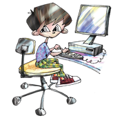 boy sitting at a computer desk typing