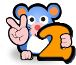 Computer mouse cartoon character with number 2, and holding  up two fingers to signify activity 2