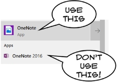 Use the OneNote app rather than OneNote 2016