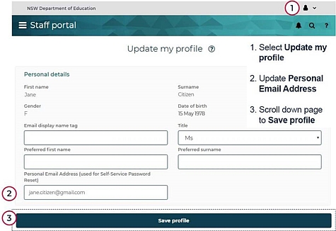 Set your personal email address in your Staff Portal profile