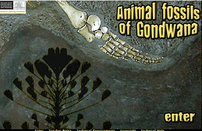 Splash page showing a plesiosaur flipper and a conifer