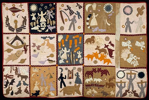 Pictorial Quilt from the 1890's displaying scenes from the Bible
