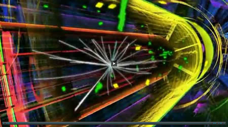 Stylised colour image representing the collision of protons inside the ATLAS detector.