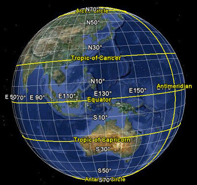 World globe showing latitude and longitude grid.