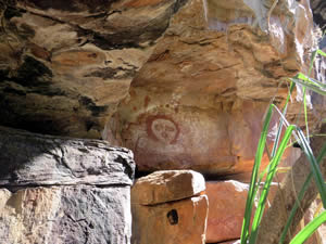 Large rock surface displaying rock art