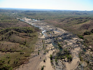 Aerial photograph of outback landscape with wide river bed
