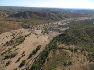 Aerial view of a river and surrounding outback landscape Aerial view of a river and surrounding outback landscape