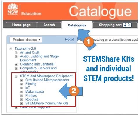 Where to find the STEMShare equipment on the DoE Catalogue