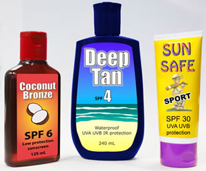 Three bottles of sunscreen