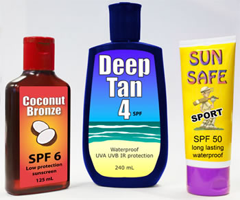 Three containers of sunscreen