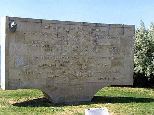 Large plaque at Gallipoli with words from Ataturk, the Turkish President that remembers the Anzac soldiers.