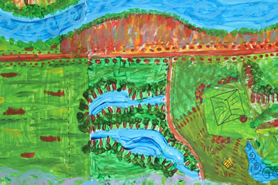Painting of landscape viewed from above