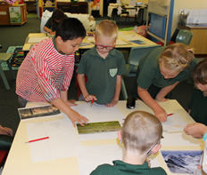 Five students planning a book page
