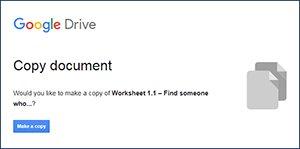 The Google Drive Copy document window. Click Make a copy.