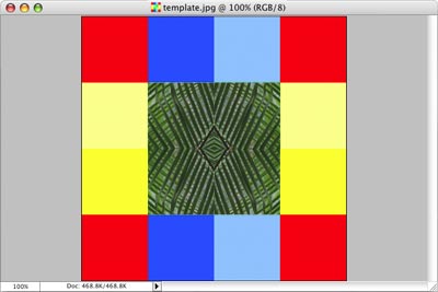 Step 3 image: the template with the four centre squares replaced by a pattern based on mirrored fern leaves