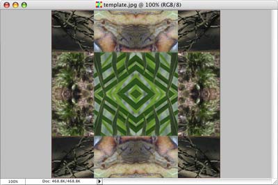 Step 5 image: completed montage with the centre square replaced with a green pattern with a more open design