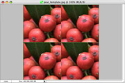 Step 5: four repeated images of the red berries with a green leaf