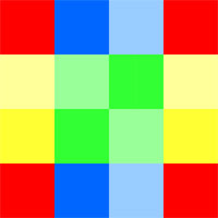 Picture of montage template composed of 4 x 4 squares in different colours.